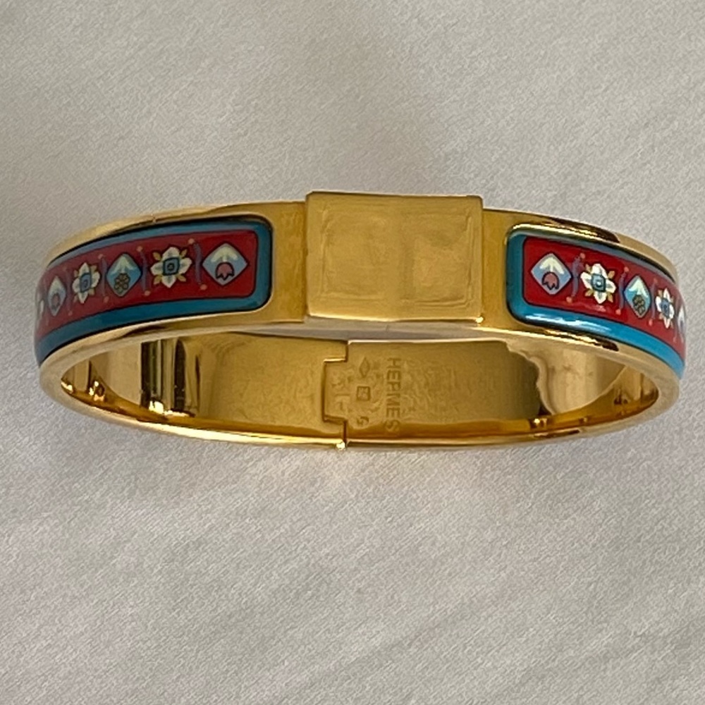 Hermes Gold and Red Enamel Bracelet